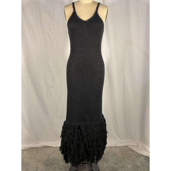 Joostricot 'Fringed' Black Jersey Midi Dress Size S - Picture 1 of 5